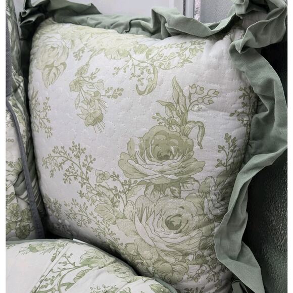 NEW Laurel Manor Toile Garden Sage Green KING Cotton Quilt & 2 Pillows Set Farm - Picture 4 of 12